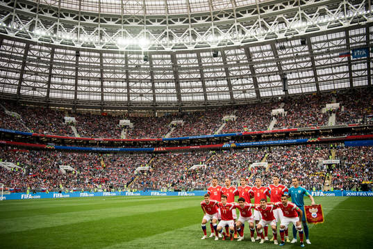 The players of Russia line up for a team photo prior the
