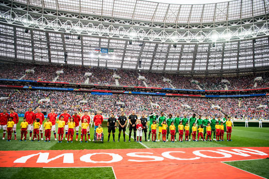 Lineup prior the FIFA World Cup group stage match between