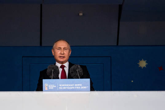 Russia President Vladimir Putin speaks prior the FIFA World
