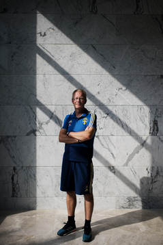 Lars Jacobsson poses for a portrait at a press event with
