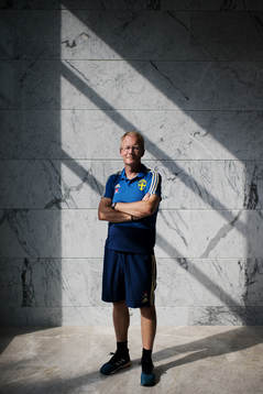Lars Jacobsson poses for a portrait at a press event with