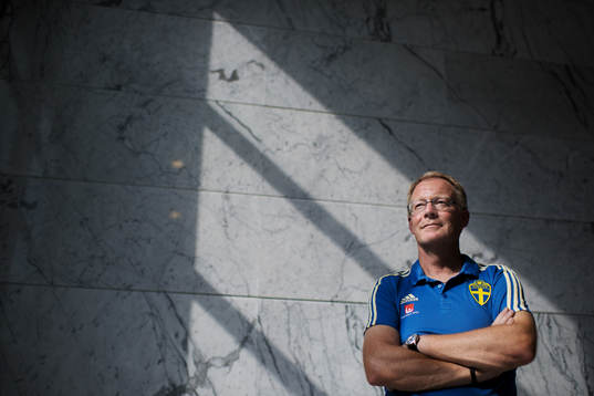 Lars Jacobsson poses for a portrait at a press event with