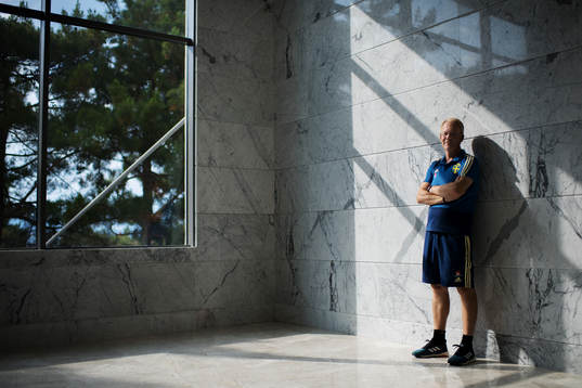 Lars Jacobsson poses for a portrait at a press event with