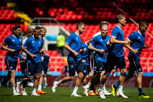 Kari Arnason and Aron Gunnarsson of Iceland