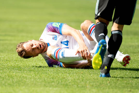 Kari Arnason of Iceland in pain
