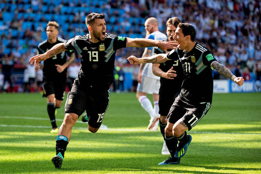 Sergio Aguero of Argentina celebrates with teammates