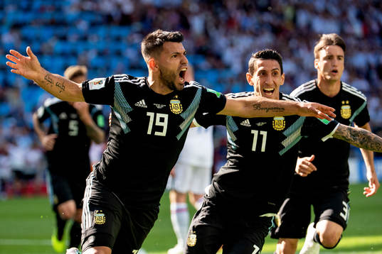 Sergio Aguero of Argentina celebrates with teammates