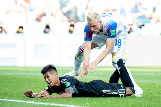Situation for penalty Hördur Magnusson of Iceland and