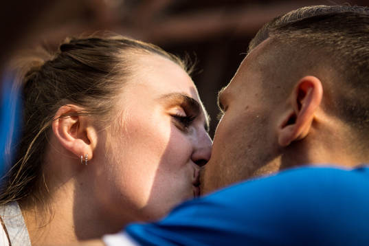 Arnór Ingvi Traustason of Iceland kiss his girlfriend