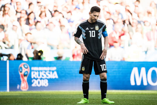 Lionel Messi of Argentina looks dejected