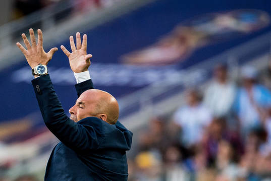 Head coach Jorge Sampaoli of Argentina reacts
