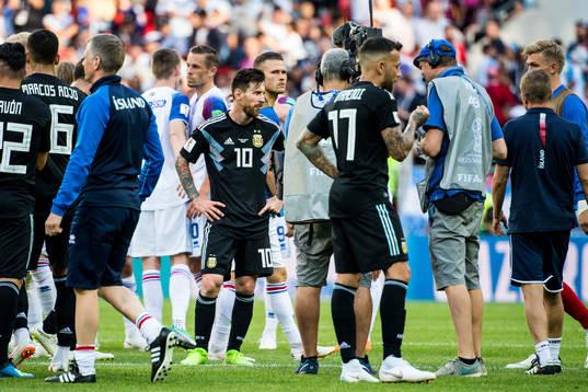 Lionel Messi of Argentina looks dejected