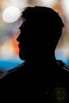Lionel Messi of Argentina in silhouette prior the FIFA