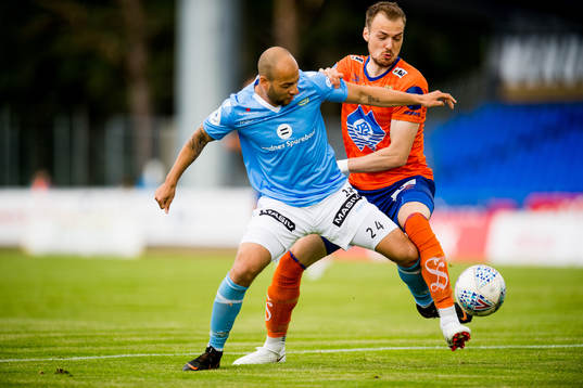 Kristian Brix of Sandnes Ulf and Aron Elís Thrándarson of