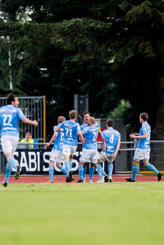 Niels Vorthoren of Sandnes Ulf celebrates with his teammates