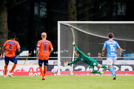 Goalkeeper Andreas Lie of Aalesund lets in the 1-0 goal