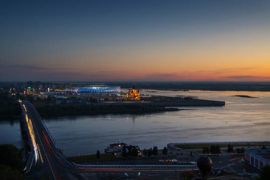 Exterior view of Nizhny Novgorod Stadium and Alexander