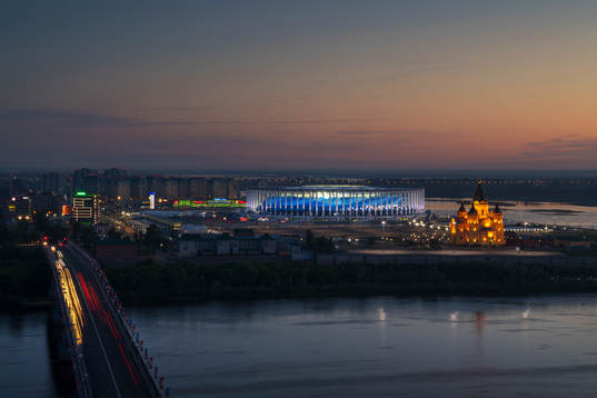 Exterior view of Nizhny Novgorod Stadium and Alexander
