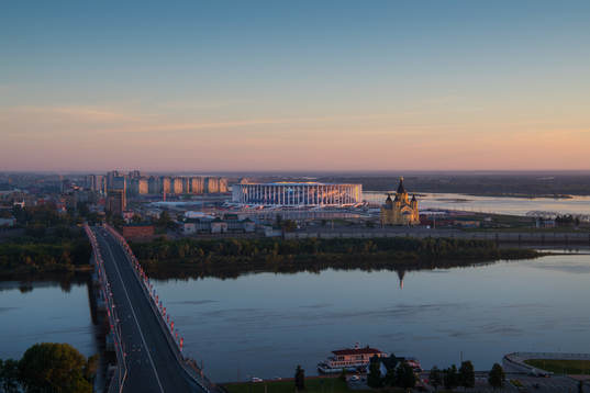 Exterior view of Nizhny Novgorod Stadium and Alexander