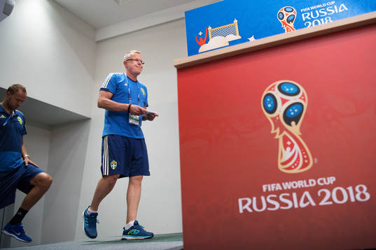 Andreas Granqvist and head coach Janne Andersson of the