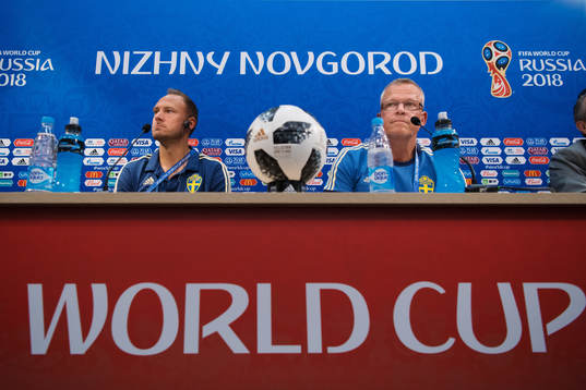 Andreas Granqvist and head coach Janne Andersson of the