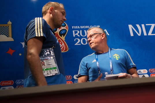 Andreas Granqvist and head coach Janne Andersson of the