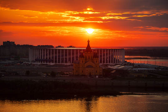 Exterior view of Nizhny Novgorod Stadium and Alexander
