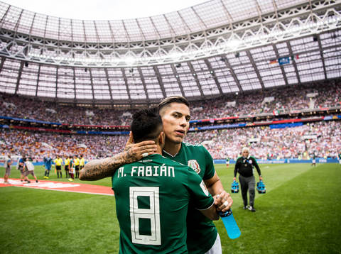 Carlos Salcedo and Marco Fabian of Mexico prior the FIFA