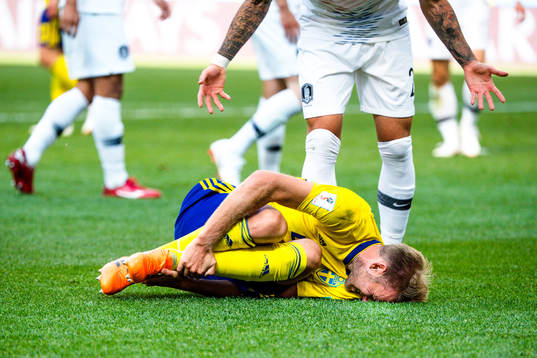 Ola Toivonen of Sweden in pain