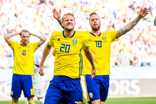Albin Ekdal, Pontus Jansson and Ola Toivonen of Sweden