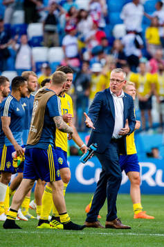head coach Janne Andersson of Sweden celebrates