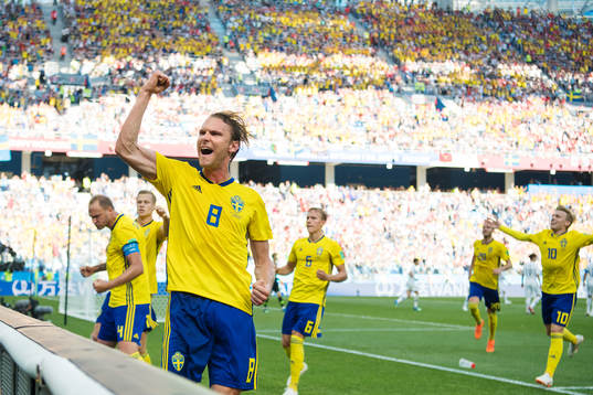 Albin Ekdal of Sweden celebrate together with teammates the