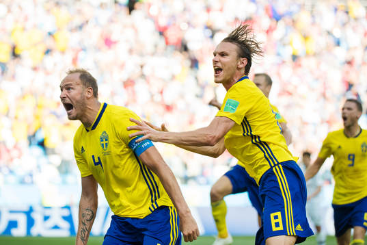 Andreas Granqvist and Albin Ekdal celebrates the 1-0 goal