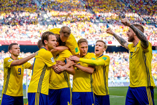 Players of Sweden celebrates with Andreas Granqvist