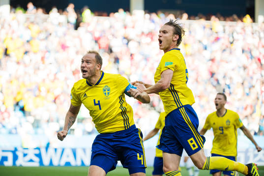 Andreas Granqvist and Albin Ekdal celebrates the 1-0 goal
