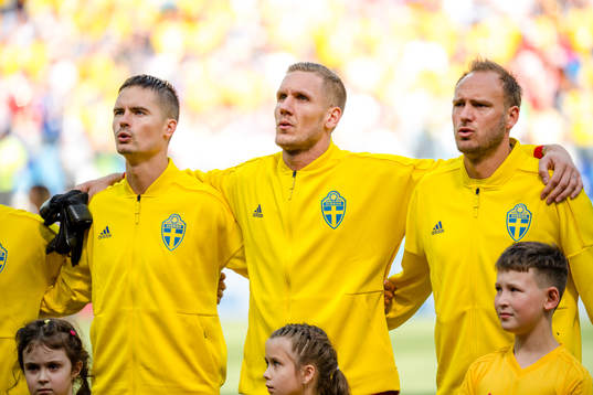 Mikael Lustig, goalkeeper Robin Olsen and Andreas Granqvist