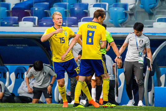 Oscar Hiljemark and Albin Ekdal of Sweden