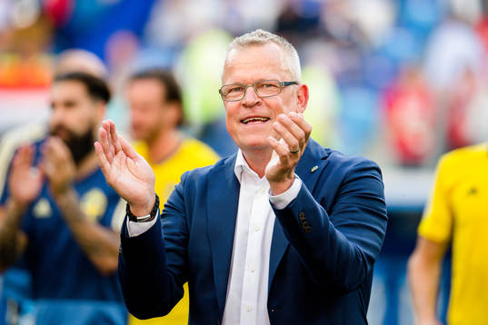 head coach Janne Andersson of Sweden celebrates