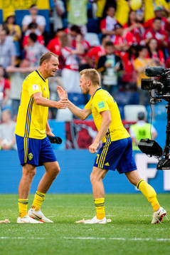 Andreas Granqvist and Sebastian Larsson of Sweden celebrates