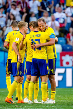 Andreas Granqvist and Viktor Claesson of Sweden celebrates