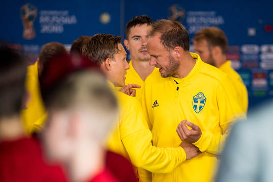Ludwig Augustinsson and Andreas Granqvist of Sweden prior