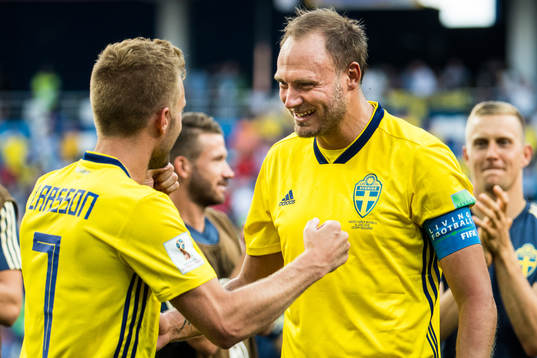 Andreas Granqvist and Sebastian Larsson of Sweden celebrates