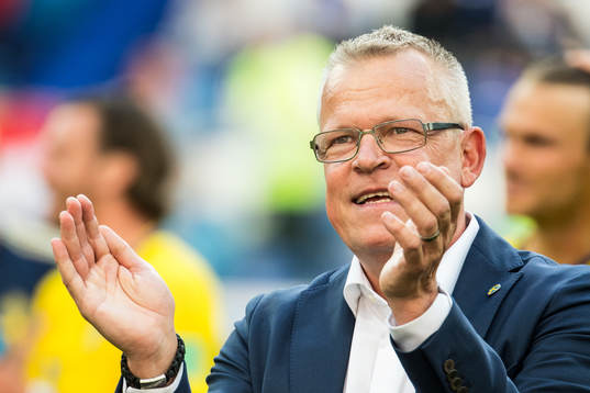 Head coach Janne Andersson of Sweden celebrates