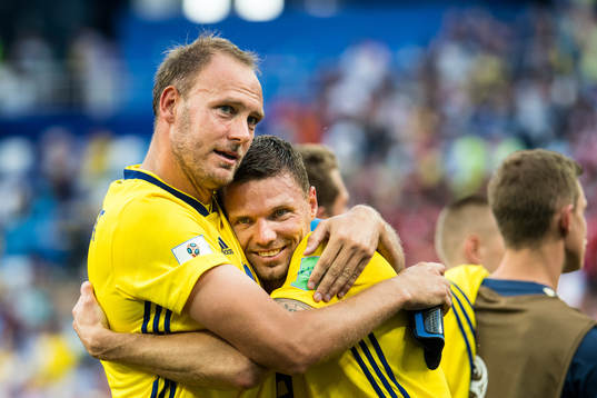 Andreas Granqvist and Marcus Berg of Sweden celebrates