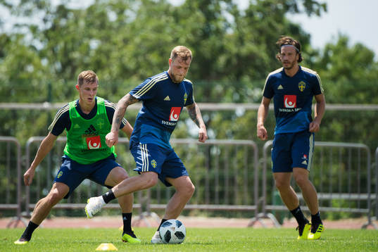 Emil Krafth, John Guidetti and Gustav Svensson of the