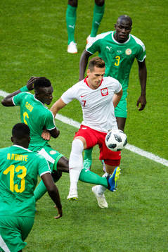 Arkadiusz Milik of Poland and Idrissa Gana Gueye of Senegal
