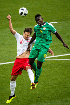 Grzegorz Krychowiak of Poland and Mame Diouf of Senegal