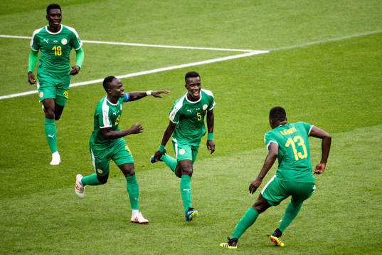 Idrissa Gana Gueye of Senegal celebrates the 0-1 goal