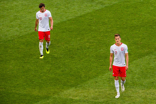 Grzegorz Krychowiak and Arkadiusz Milik looks dejected at