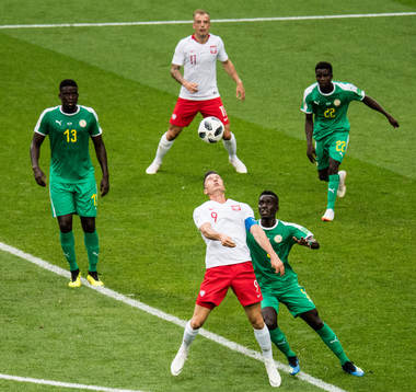 Robert Lewandowski of Poland and Idrissa Gana Gueye of
